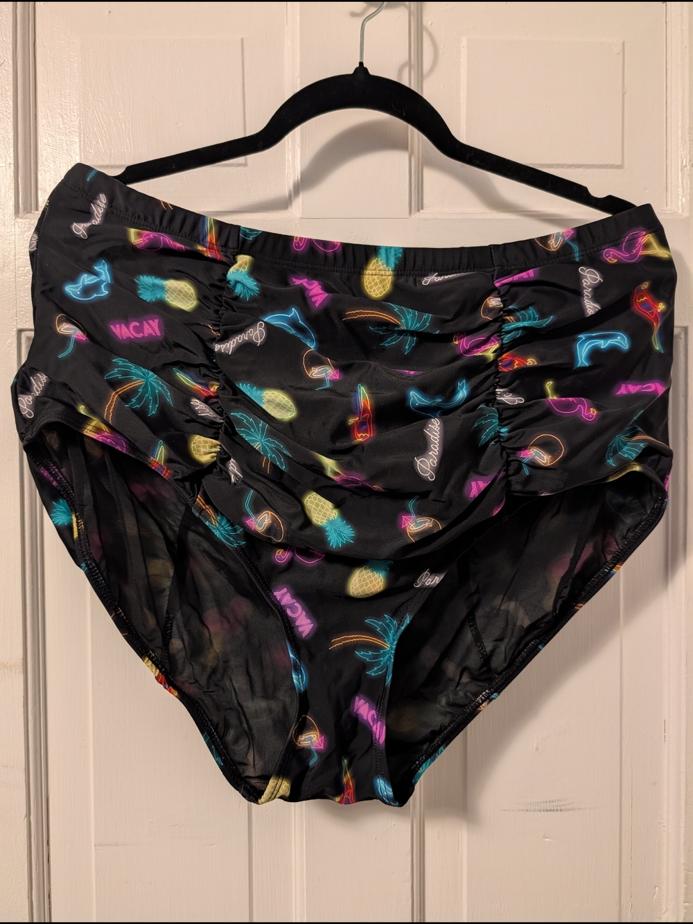 Torrid Black High-Waist Swim Bottoms with Neon Tropical Print